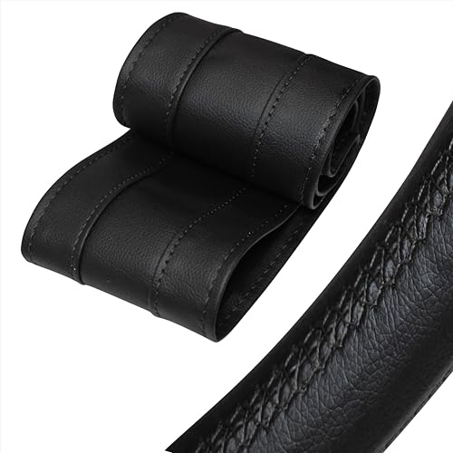 Xkeribom Auto Lenkradbezug zum Nähen aus weichem Leder Sport Design Leder Lenkradhülle Lenkradschutz (Lenkraddurchmesser 37-38 cm) XLBG3NEU-L1 (Schwarz)