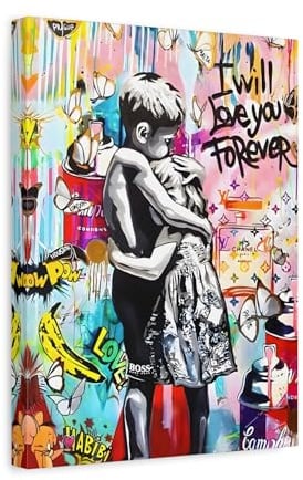 I Will Love You Forever Banksy Canvas Wall Art, Inspired Pop Artwork Street Graffiti 12x16inch 30x40cm (Vertical) / 1.25inch 3.175cm