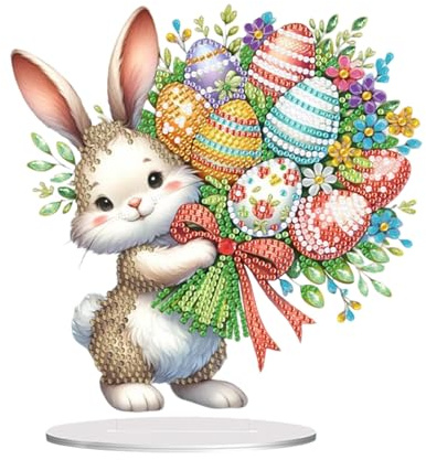 Diamond Painting Ostern, 5D Diamond Painting Frühling Ostern Tischdeko, DIY Osterdeko Diamond Painting Aufsteller, Ostereier Diamond Painting Bastelset für Erwachsene Kinder (A)