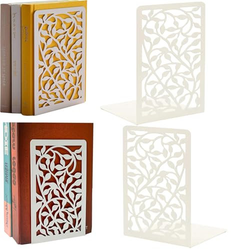 Buchstützen,MetallBuchstütz,RegaleDekor Home OfficeSchule, Bookends (2 Paare/4 Stücke) (Weiß)