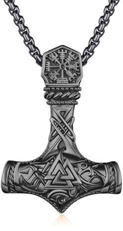 Nordische Viking Mjolnir Halskette für Herren Vintage Thor Hammer Mjolnir Viking Hammer Kette, S925 Sterling Silber Viking Amulett Thors Hammer Halsketten Nordische Pagan Schmuck