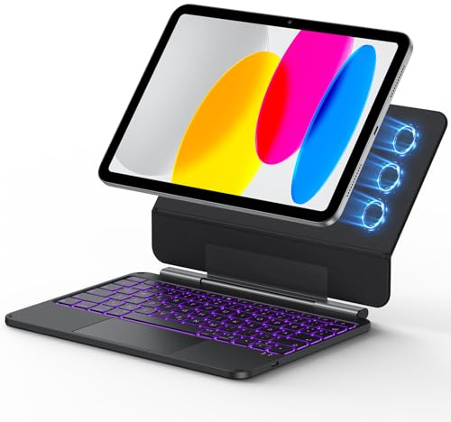OMOTON Bluetooth Tastatur Hülle für iPad A16 11. Gen/iPad 10. Gen, QWERTZ | Kabellose Magnetische Tastatur für iPad 11/10 Gen 2025/2022, Magic Keyboard iPad A16 mit Beleuchtung und Trackpad, Schwarz