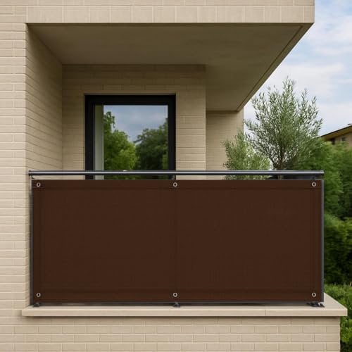 Telo Copri Balcone Schermo Protettivo Divisorio Parasole Paravento Antipioggia Frangi Vista Copri Ringhiera Copertura per Privacy HDPE UV Misura 90 cm. x 5 mt Colore (Marrone)