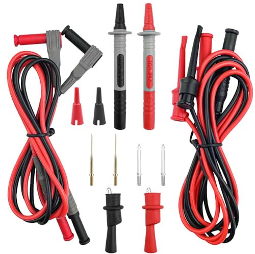 Nicrulp 8 Pezzi Puntali Multimetro, Puntali per Tester Doppi, Cavi di Prova Multimetro a Filo con Morsetti, Sonde di Cavo Multimetro, per Test Elettrici del Multimetro e Misurazioni Accurate