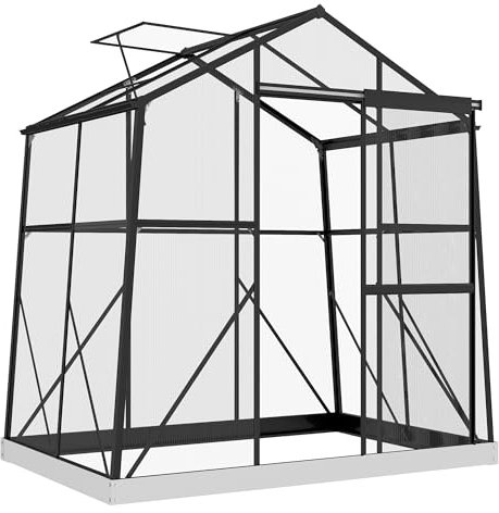 Outsunny Gewächshaus Aluminium 131 x 192 x 203 cm Treibhaus 2,51 m² Tomatenhaus mit Fenster, Schiebetür, Fundament, Aufzucht Pflanzenhaus für Garten, Balkon, Schwarz