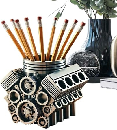 Stiftehalter V8 Motor – Motorblock Stifte Organizer, Schreibtisch Zubehör | Stylischer Kugelschreiberhalter für Wohnzimmer, Schlafzimmer, Büro, Arbeitszimmer, Geschenkidee für Auto- und Technikfans