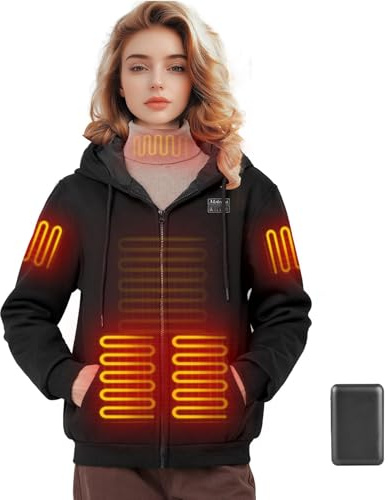 Moteoza Sweat Chauffant Femme avec Batterie 7,4 V 16000 mAh Manteau Chauffant Femme Pull Chauffant Vetement Chauffant avec 3 Niveaux de Température