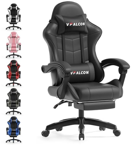 Vfalcon XTREME Gaming Chair – Ergonomic Reclining Chair with Footrest, 360° Swivel, Height Adjustable (Black)