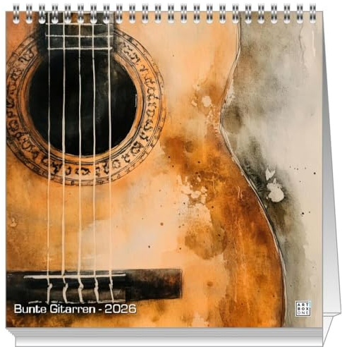 artboxONE Mini-Tischkalender 2026 Bunte Gitarren Kalender Musik