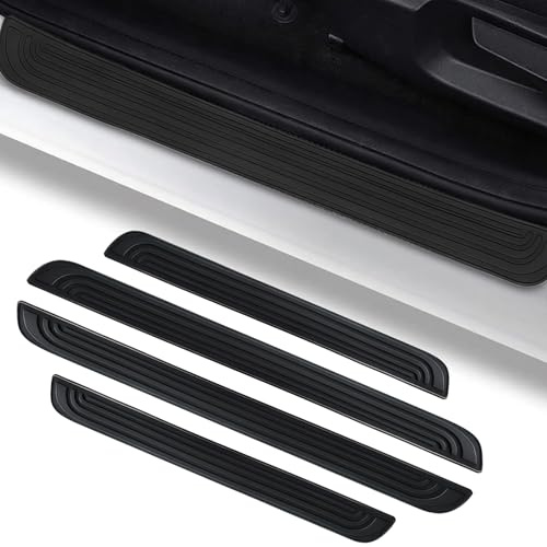 4 PCS Car Door Sill Protector,PVC Rubber Cars Door Sill Plate Protectors,sill scuff plate Bumper Protective Film,Automobile Door Panel Step Protector,Car Door Threshold Kick Plates (Black)