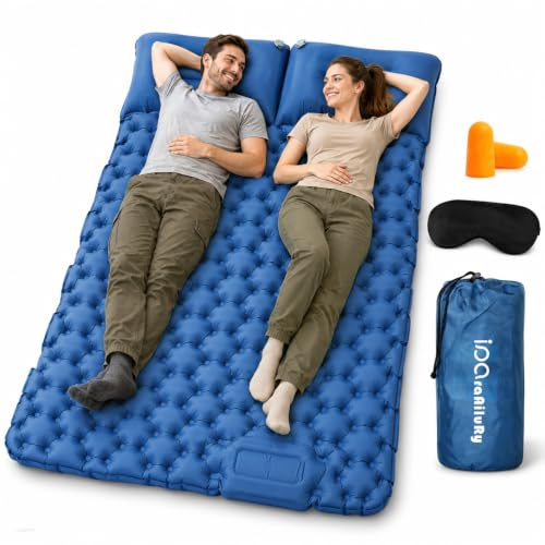 Matelas Gonflable 2 Personnes Matelas Camping Matelas Plage avec Oreiller | Pompe à Pied Intégrée,Gonflage Rapide,Matelas Gonflable 2 Places Ultraléger et Portable,Voyage,Randonnée, Trekking