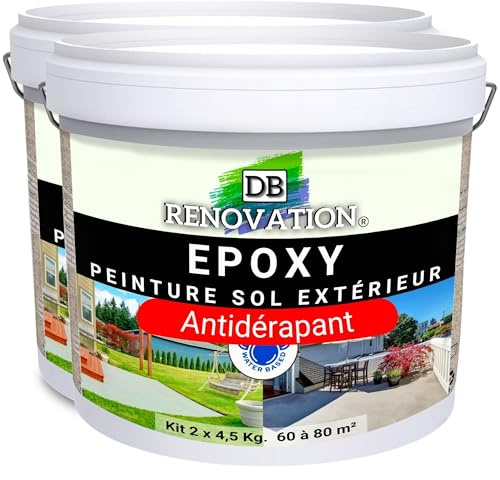 DB Rénovation Kit Antidérapant Résine Epoxy sol Terrasse + Sable de quartz - Gris clair 10KG Peinture pour béton extérieur