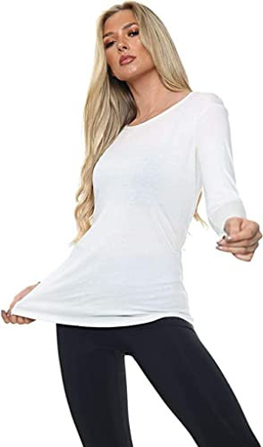 Ladies Womens Plain Long Sleeve Round Neck Top Basic T Shirt Layering Plus Sizes UK 8-18 (M/L (UK 12-14), White)