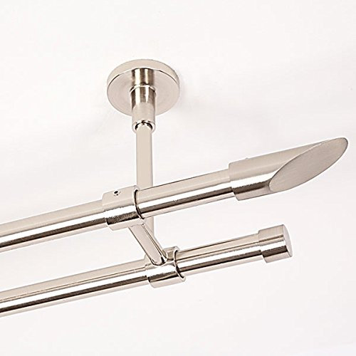 Ventanara® Gardinenstange 320 cm 2 läufig 16 mm mit Endstücken Diagonal und Standard inklusive 64 Ringen Deckenmontage