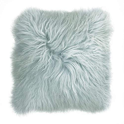 Riva Paoletti Mongolian Cushion Cover - Blue Blushed - 100% Natural Sheepskin Fur Fabric - Luxurious Suede Feel Reverse - 100% Wool - 40 x 40cm (16 x 16 inches) - Designed in the UK