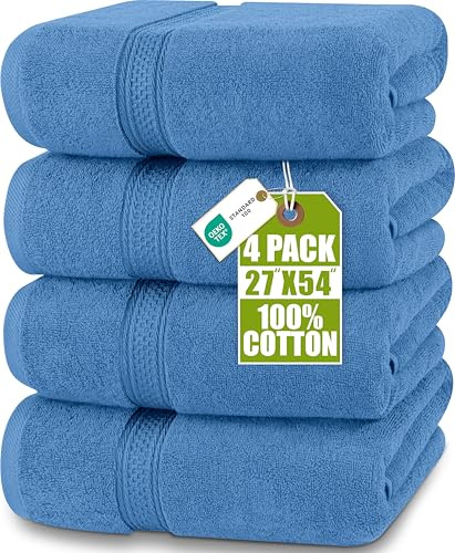 Utopia Towels -4er Badetücher 100% ringgesponnene Baumwolle, Elektroblau | 69 x 137 cm Handtücher, sehr saugfähig, weiches Gefühl Duschtücher