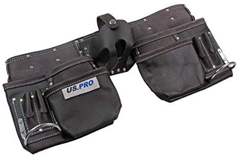 US PRO Tools Heavy Duty Leather Double Tool Belt Oil Tanned 11 Pockets 2302