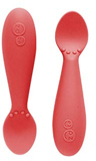 ezpz Tiny Spoon (2 Pack in Coral) - 100% Silicone Spoons for Baby Led Weaning + Purees - Designed by a Pediatric Feeding Specialist - 6 Months+