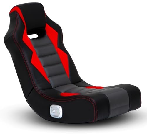 X-Rocker Flash Floor Rocker Video Gaming Chair, Headrest Mounted Speakers, Integrated 2.0 Wired Audio System, Black, Gray, and Red