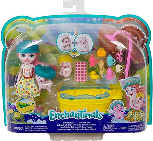 Enchantimals GJX36 - Badespaß Spielset mit Petya Pig Puppe, 2 Ferkel-Figuren (1 Davon mit Farbwechsel-Funktion) und 11+ Zubehörteilen, Spielzeug ab 4 Jahren