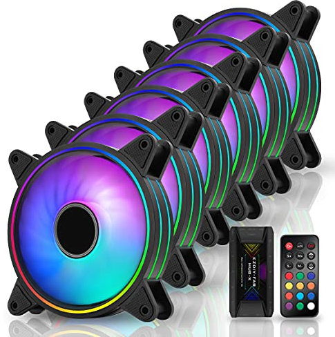 EZDIY-FAB Moonlight 120mm RGB Caso Ventilador con Hub X y Remote,Placa Base Aura SYNC,Control de Velocidad,Ventilador Direccionable para PC Case-6 Pack