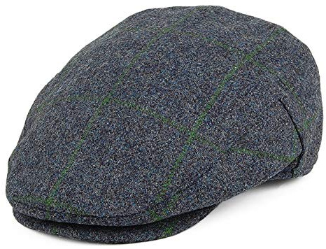 Failsworth Hats Waterproof Windowpane Flat Cap - Blue-Moss 59