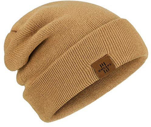 Wmcaps Classics Mütze Herren Damen, Unisex Wintermütze Beanie Leatherpatch Strickmütze, One Size, Geschenke für Männer Frauen (Braun)
