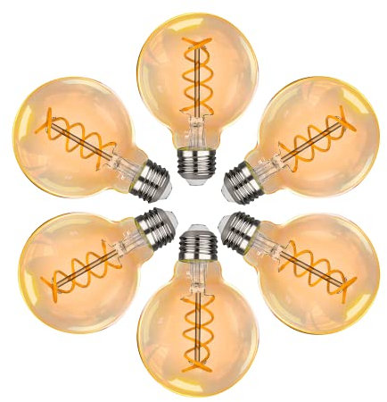 BESLAM Ampoule LED G80 6W, Ampoules Edison en verre ambré Rétro à Base Décorative E27, Blanc Chaud Filament à enroulement Lampe 2500K (40W Equivalent), Non Dimmable 6 pièces