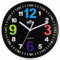 MPM Quality Design Kinder Wanduhr aus Kunststoff mit markanten farbigen Zahlen, Schwarzes Zifferblatt, Quarz Sweep, Bunte Kinder-Uhr, Ø 200 x 34 mm, ideal für Kinderzimmer, Kindergarten oder Schule