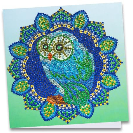 Ideen mit Herz Diamond-Painting-Grußkarte | Strass-Edition | 16 x 16 cm | 370 g/m² | inkl. Steine, Umschlag & Werkzeug (Eule)