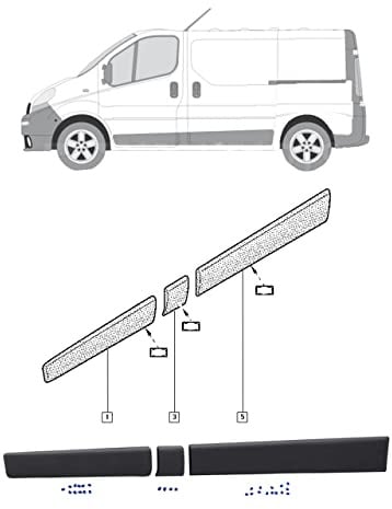 MKAREPART Ensemble complet de moulures de porte latérale gauche pour SWB compatible avec Vivaro Trafic MK2 Primaster 2001-2014 (jeu gauche SWB)
