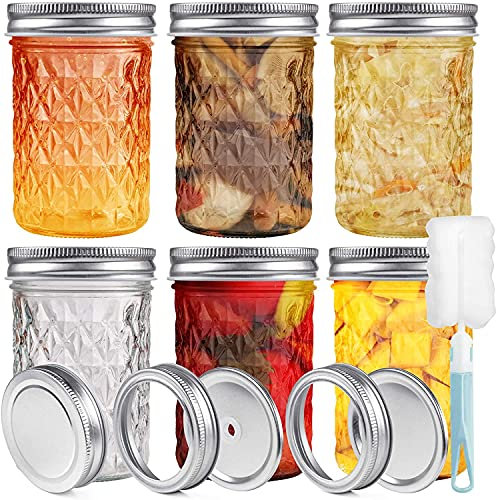 YUEYEE 6 pcs Tarros de Cristal con Tapas, Tarros de Almacenamiento de Alimentos de 250 ml Para Mermelada Casera de Conservación de Alimentos, Yogur de Miel, Pepinillos,Especias y Frijoles…
