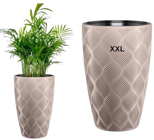 MELTOM Blumenkübel Blumentopf Pflanzkübel mit Herausnehmbaren Einsatz Rund 3D Effekt Dekorativ (Taupe, XXL)