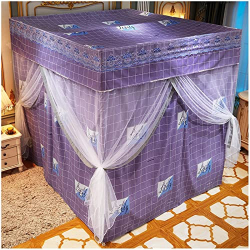 Susisang Elegante Betthimmel Bett Vorhänge Luxus Prinzessin Vier Ecken Post Bett Vorhang Baldachin Netz Moskitonetz mit Rahmen, exquisite SchlafzimmerDekoration für EinzelKingSizeBett (lila, 180