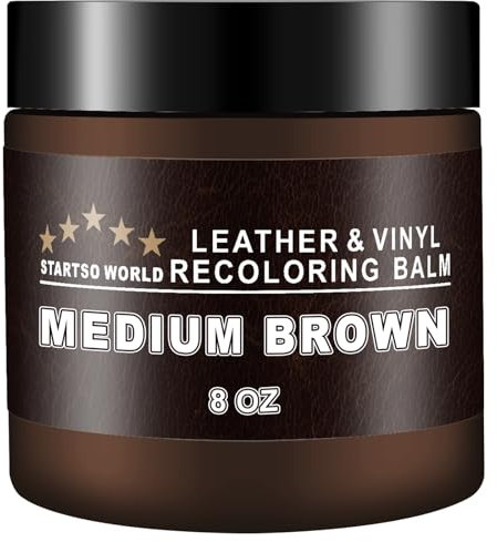 STARTSO WORLD Leather Recoloring Balm 8oz | Leather Repair Kit for Furniture, Leather Color Restorer for Couches | Leather Dye | Repair, Restore & Renew Old, Faded Leather- Medium Brown
