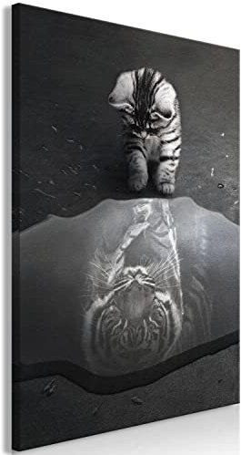 murando - Akustikbild Tiere Bilder Hochleistungsschallabsorber Schallschutz Leinwand Akustikdämmung 1 tlg Wandbild Raumakustik Schalldämmung Katze Tiger Spiegelbild Pfütze grau