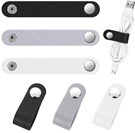 Abeillo PU Leder Kabelbinder, 6 STK Wiederverwendbare Lederband für Kopfhören und USB Ladekabel Organizer (3,5 x 0,6 in/ 9 x 1,5 cm)