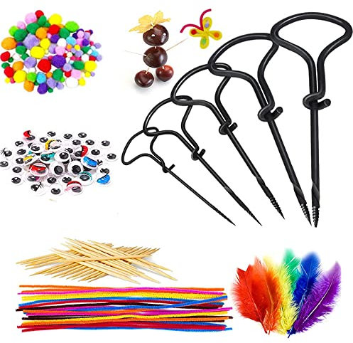 Ailovone Kastanienbohrer Set kastanienbohrer Kinder kastanien basteln Herbst Kastanienmännchen Set Mit Chenilledraht Bunte DIY Bastel Zubehör (1set)