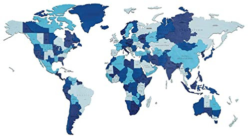 EWA Eco-Wood-Art Weltkarte Kinderzimmer Weltkarte Holz für Erwachsene & Teens 14+ 126 Teile DIY 3 Layer Puzzle Weltkarte Wanddekoration Schlafzimmer Blau Fantasy Medium