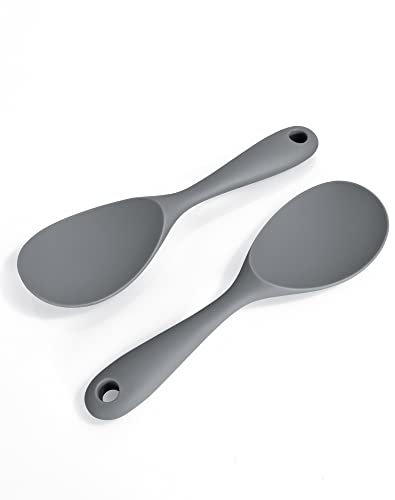 FireKylin 2 Pcs Silicone Rice Paddle,Non Stick Rice Spoon Scooper Spatula,Heat Resistant Rice Cooker Spoon (Grey)