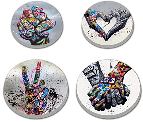 Walarky Lot de 4 Cache-Plaques Rondes en Métal Graffiti pour Cuisinières Électriques et à Gaz - Ustensiles et Accessoires de Cuisine Modernes - Décoration