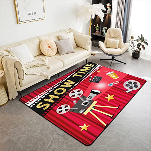 Show Time Wohnzimmer Teppiche Kino Dekor Teppich, Show Ground Party Indoor Bodenmatte für Balkon Garten Kino Poster Vidicon Rot Wohnzimmerteppich 100x150cm Rutschfest Küchenteppich Pflegeleicht