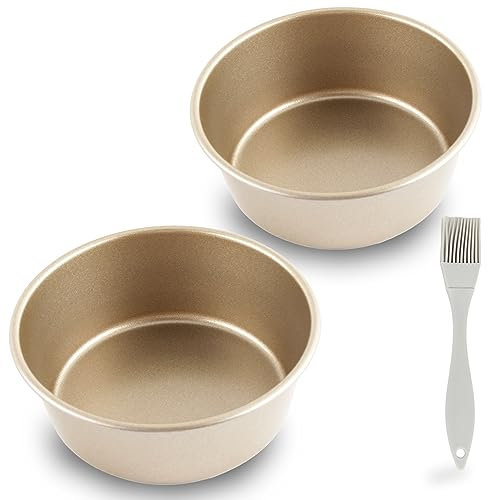 VinBee Lot de 2 petits moules à gâteau, moules à œufs avec brosse à huile de 10,2 cm, antiadhésifs, mini moules à muffins pour friteuse à air, cuisson aux œufs au plat, muffins, sandwichs, cuisine de
