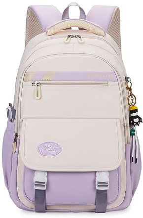 FANDARE Schulranzen Mädchen Junge Schulrucksack Daypacks Büchertaschen für Grund-, Mittel- und Oberschüler Rucksack Hochschule Damen Schultertaschen für Uni Reisen mit Plüsch-Accessoires Lila
