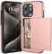 ACOCOBUY Compatible with iPhone 15 Pro Case with Card Holder Shockproof Protective Dual Layer Hidden Credit Card Slot Heavy Duty Wallet Phone Cover Armor Back Shell 6.1 inch for Women Men Rose Gold