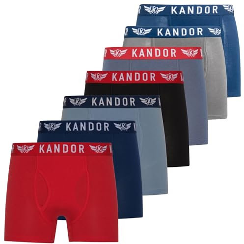Kandor Lot de 7 Boxers en Bambou pour Homme, Sous-vêtements Doux et Respirants, Caleçons en Viscose de Bambou et Coton, Ensemble Unis et Noirs, Bleu Rouge, L