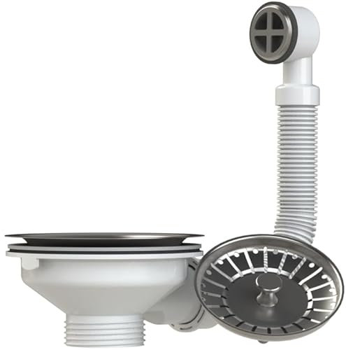 AMK® Viva Stainless Steel Basket Strainer Sink Waste & Plug with Round Overflow 40mm