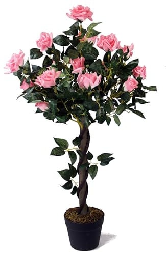 Arnusa Rosier artificiel - 90 cm - Rose avec 21 roses et 259 feuilles - Rose artificielle - Plante artificielle en pot
