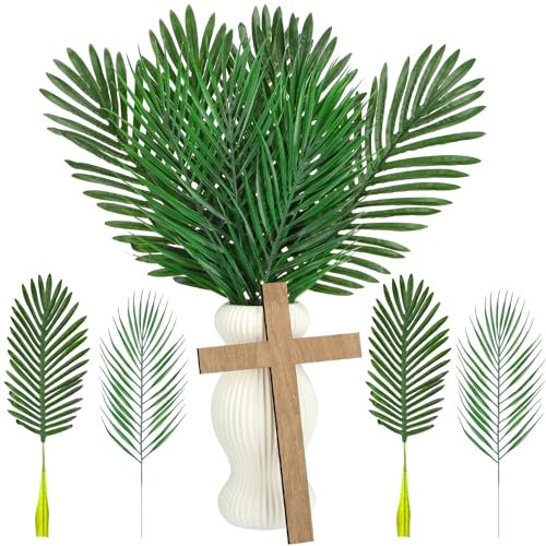 Zeyune 11 Stück Osterpalme Sonntagsdekoration Künstliche Palmenzweige Palme Sonntagsblätter Große Kunstpalme Sonntagsblätter mit Holzkreuzen für Kirche Ostern Dekor