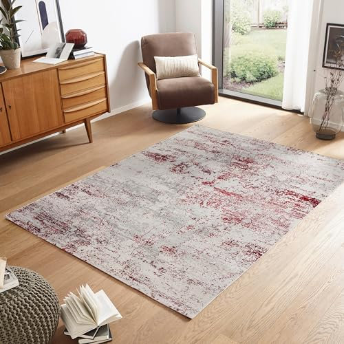 Carpido Hochwertiger & vielseitiger Teppich Antonia - moderner Kurzflor Teppich - Teppich Wohnzimmer - Teppich Schlafzimmer - 80x150cm - rot/Creme